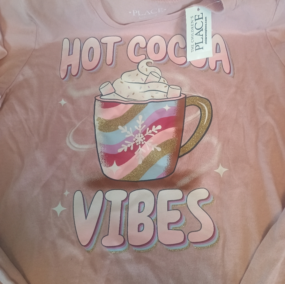 Hot Cocoa Vibes Girls Long Sleeve Graphic Tee New With Tags Large - Picture 2 of 5